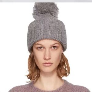 Rib Knit Wool Beanie with Pom Pom
